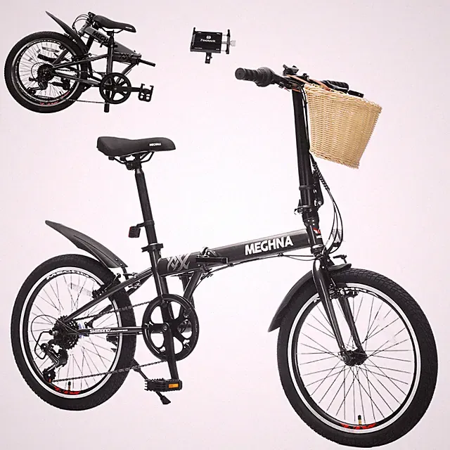 20" Folding Bike for Adults, 6-Speed Steel Frame with Basket & Fenders