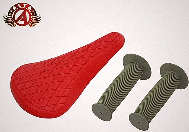 ALTA Red Diamond Saddle & Gray Mushroom Grips BMX BIKES.