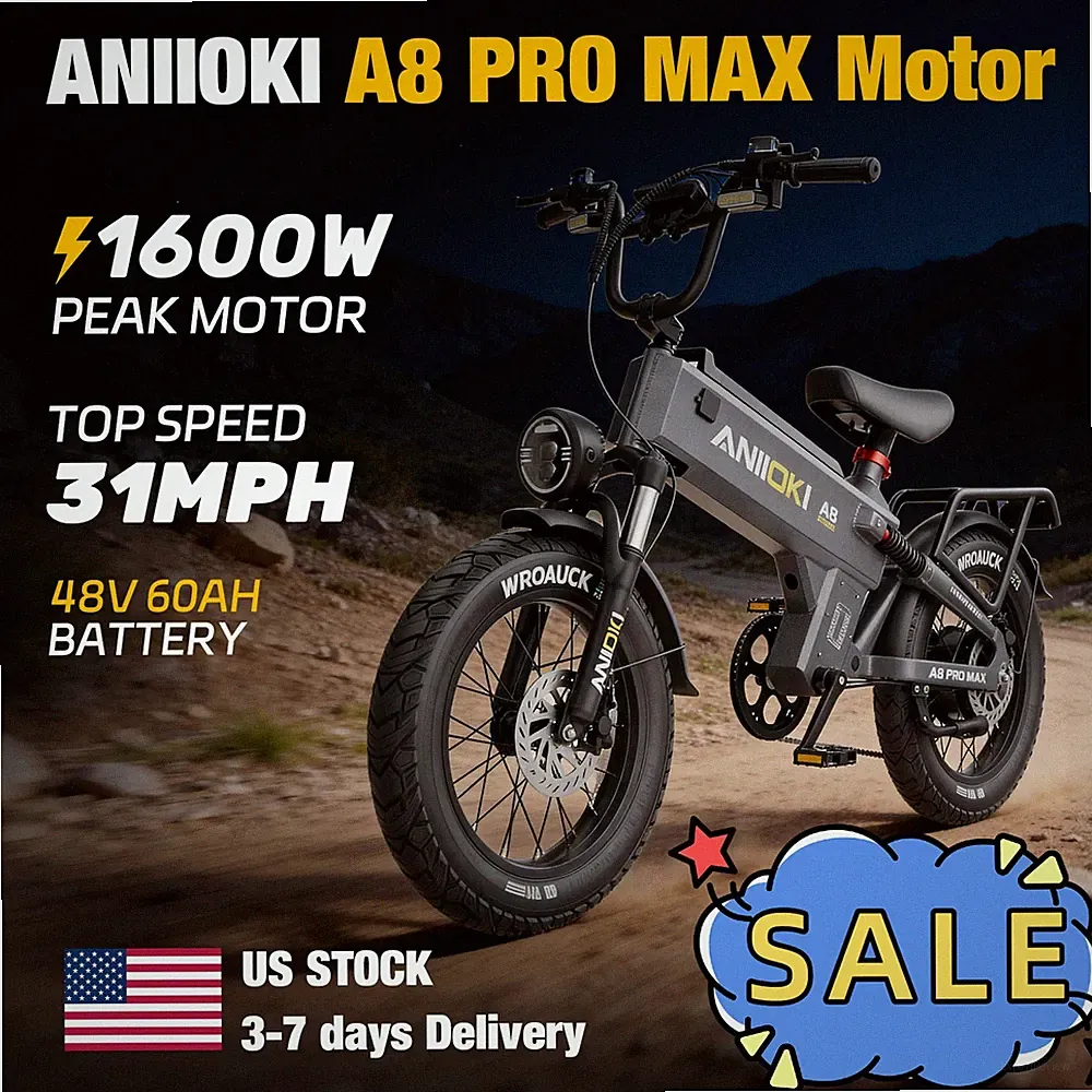 ANIIOKI 20" Electric Bike Mountain Ebike 48V60Ah 1600W 120NM Fat Tire for Adults
