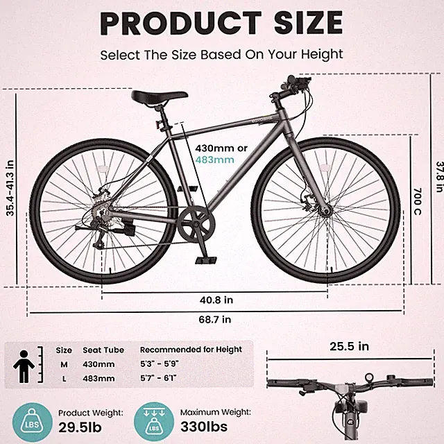 EOYOBIKE Aluminum Hybrid Bike 700C(29in)8Speed Disc Fitness Urban Riding Bicycle