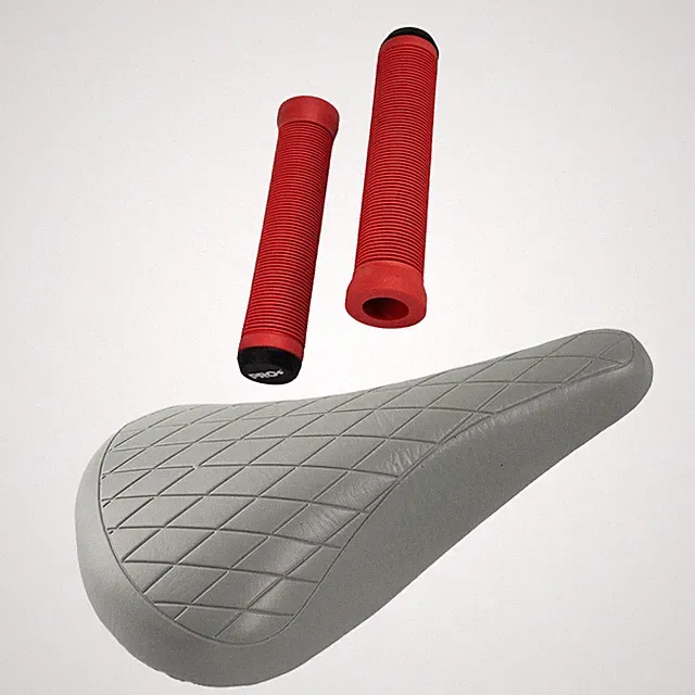 PRO+ Gray BMX Vinyl & Bright Red OD Flangeless Grips BMX BIKE