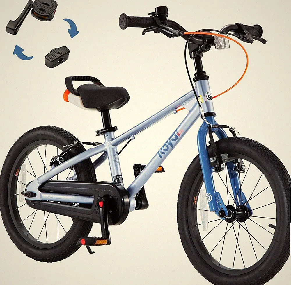 RoyalBaby EZ Kids Bike Balance Pedal 2-in-1 Training Bicycle 16" Wheel Blue Gray
