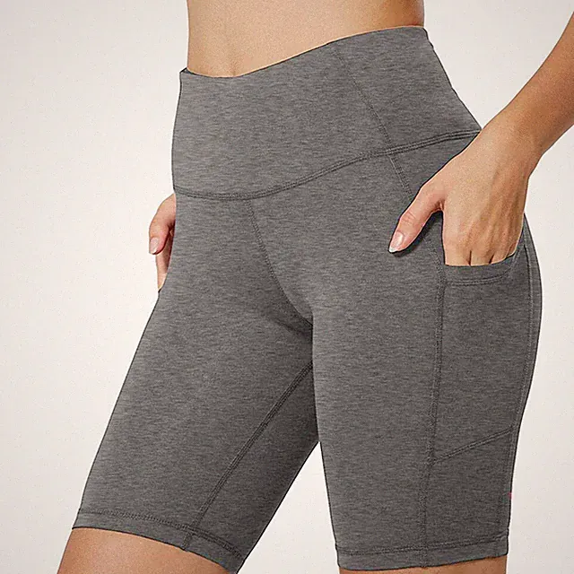Women Activewear Workout Bike Yoga Shorts Stretch Mid Thigh Leggings with Pocket