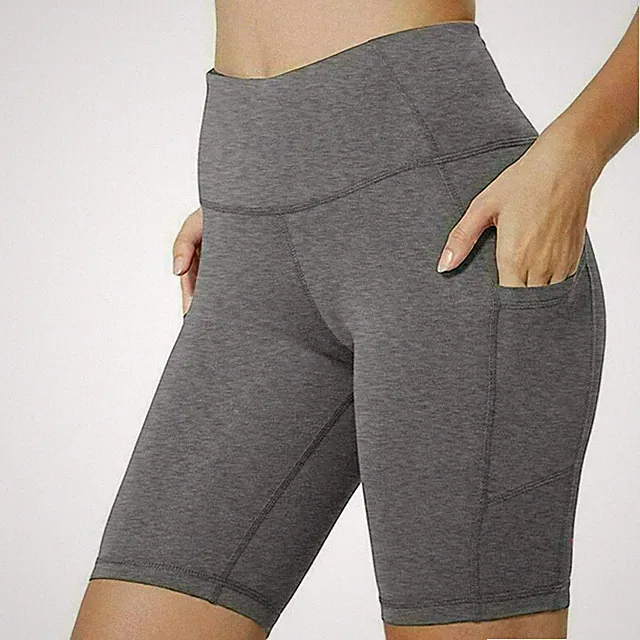 Women Stretch High Waist Leggings With Pockets Fitness Bike Shorts Workout Yoga